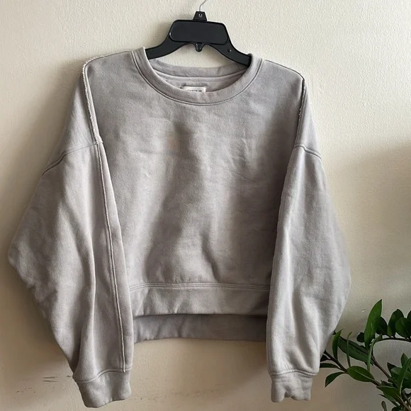 Lafayette 148 NY Medford crew neck sweatshirt gray sage crop cotton luxury large - Picture 1 of 10